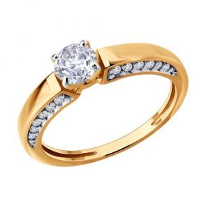 Кольцо из золочёного серебра Diamant с фианитом 93-110-02129-1 фото