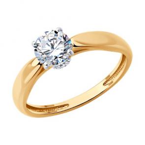 Кольцо из золочёного серебра Diamant с фианитом 93-110-02133-1 фото