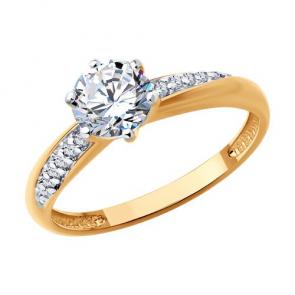 Кольцо из золочёного серебра Diamant с фианитом 93-110-02134-1 фото