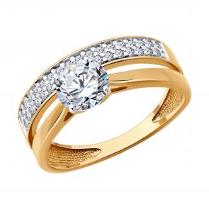 Кольцо из золочёного серебра Diamant с фианитом 93-110-02138-1 фото