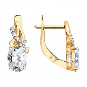 Серьги из золочёного серебра Diamant с фианитом 93-120-00204-1 фото