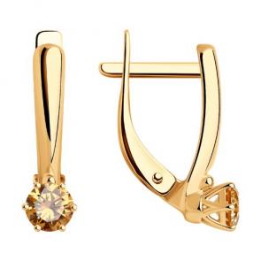 Серьги из золочёного серебра Diamant с фианитом 93-120-01542-2 фото