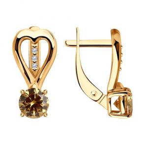 Серьги из золочёного серебра Diamant с фианитом 93-120-01551-2 фото