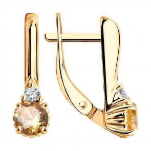 Серьги из золочёного серебра Diamant с фианитом 93-120-01555-2 фото