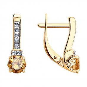 Серьги из золочёного серебра Diamant с фианитом 93-120-01556-2 фото