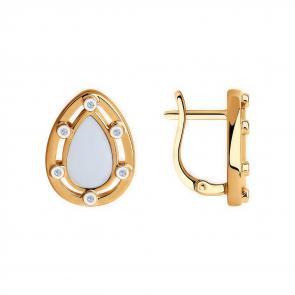 Серьги из золочёного серебра Diamant с фианитом и эмалью 93-120-01592-1 фото