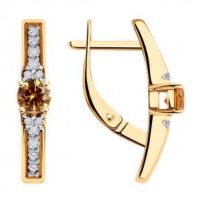 Серьги из золочёного серебра Diamant с фианитом 93-120-01604-2 фото