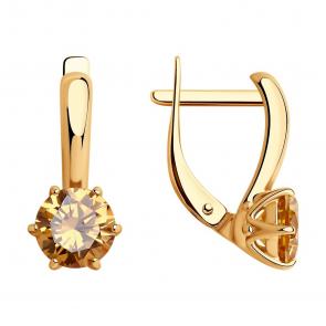 Серьги из золочёного серебра Diamant с фианитом 93-120-01633-2 фото