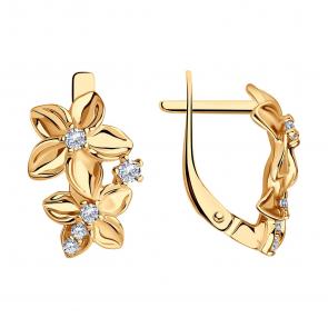 Серьги из золочёного серебра Diamant с фианитом 93-120-01635-1 фото