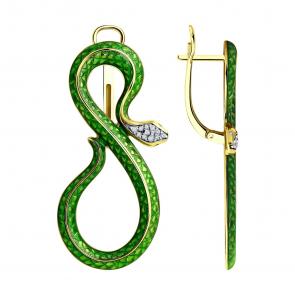 Серьги Символ года Змея из лимонного серебра Diamant с фианитом и эмалью 93-120-01663-1 фото