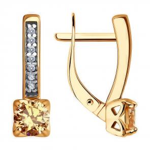 Серьги из золочёного серебра Diamant с фианитом 93-120-01712-2 фото
