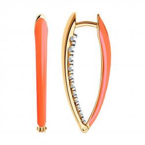 Серьги из золочёного серебра Diamant с фианитом и эмалью 93-120-01883-3 фото