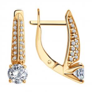 Серьги из золочёного серебра Diamant с фианитом 93-120-02130-1 фото