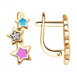 Серьги из золочёного серебра Diamant с фианитом и эмалью 93-120-02694-1 фото