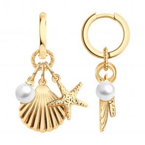 Серьги-трансформеры из золочёного серебра Diamant с жемчугом 93-121-00024-1 фото