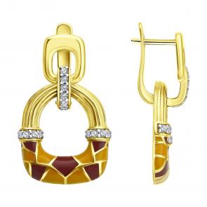 Серьги-трансформеры из лимонного серебра Diamant с фианитом и эмалью 93-121-00065-1 фото