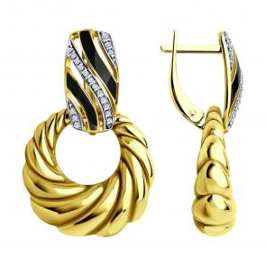 Серьги-трансформеры из лимонного серебра Diamant с фианитом и эмалью 93-121-01664-1 фото