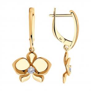 Серьги из золочёного серебра Diamant с фианитом 93-121-01820-1 фото