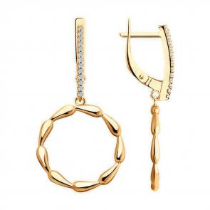 Серьги из золочёного серебра Diamant с фианитом 93-121-01887-1 фото