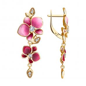 Серьги из золочёного серебра Diamant с фианитом и эмалью 93-121-01976-1 фото