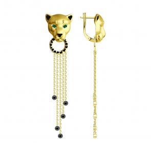 Серьги-трансформеры из лимонного серебра Diamant с фианитом и эмалью 93-121-02057-1 фото