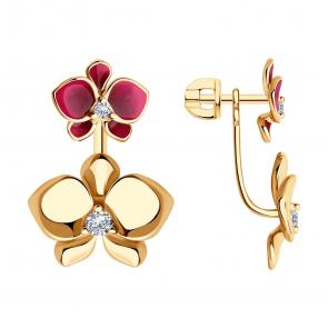 Серьги-трансформеры из золоченого серебра Diamant с фианитом и эмалью 93-122-01974-1 фото