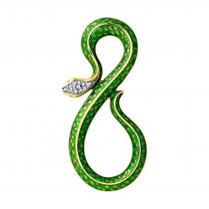 Брошь-подвеска Символ года Змея из лимонного серебра Diamant с фианитом и эмалью 93-140-01663-1 фото