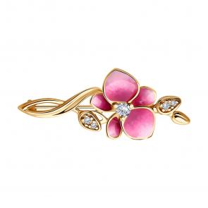 Брошь из золочёного серебра Diamant с фианитом и эмалью 93-140-01976-1 фото