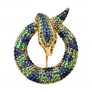 Брошь из золочёного серебра Символ года Змея Diamant с фианитом 93-140-02300-1 фото