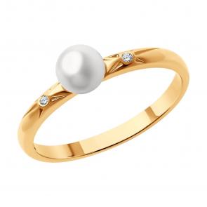 Кольцо из золочёного серебра Diamant с бриллиантом и жемчугом 93-210-01878-1 фото