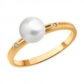 Кольцо из золочёного серебра Diamant с бриллиантом и жемчугом 93-210-01899-1 фото