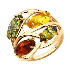 Кольцо из золочёного серебра Diamant с янтарём 93-310-00442-1 фото