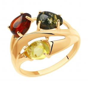 Кольцо из золочёного серебра Diamant с янтарём 93-310-00456-2 фото