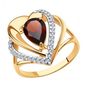Кольцо из золочёного серебра Diamant с фианитом и гранатом 93-310-00545-1 фото