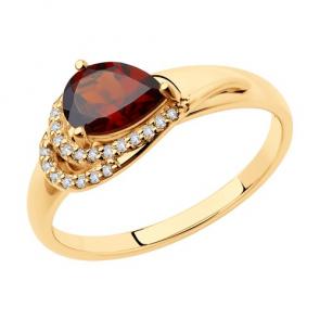 Кольцо из золочёного серебра Diamant с фианитом и гранатом 93-310-00548-2 фото
