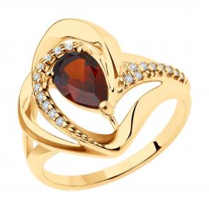 Кольцо из золочёного серебра Diamant с фианитом и гранатом 93-310-00630-2 фото