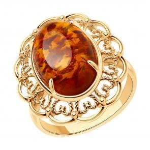 Кольцо из золочёного серебра Diamant с янтарём 93-310-00849-1 фото
