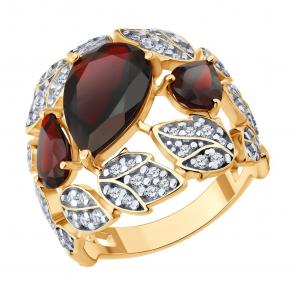 Кольцо из золочёного серебра Diamant с фианитом и гранатом 93-310-00855-1 фото