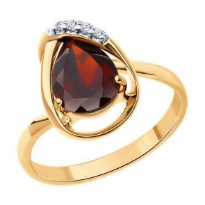 Кольцо из золочёного серебра Diamant с фианитом и гранатом 93-310-01919-1 фото