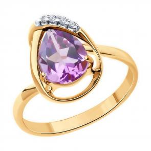Кольцо из золочёного серебра Diamant с фианитом и аметистом 93-310-01919-2 фото