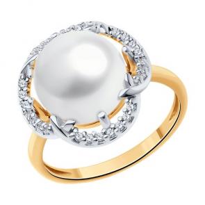 Кольцо из золочёного серебра Diamant с фианитом и жемчугом 93-310-01926-1 фото