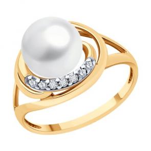 Кольцо из золочёного серебра Diamant с фианитом и жемчугом 93-310-01927-1 фото
