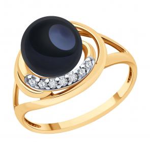 Кольцо из золочёного серебра Diamant с фианитом и жемчугом 93-310-01927-2 фото