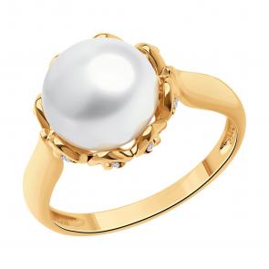 Кольцо из золочёного серебра Diamant с фианитом и жемчугом 93-310-01930-1 фото