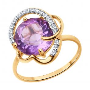 Кольцо из золочёного серебра Diamant с фианитом и аметистом 93-310-01931-1 фото