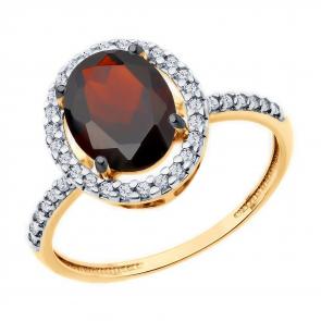 Кольцо из золочёного серебра Diamant с фианитом и гранатом 93-310-01999-3 фото
