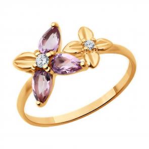 Кольцо из золочёного серебра Diamant с фианитом и аметистом 93-310-02061-2 фото
