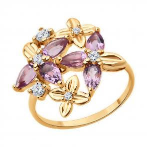 Кольцо из золочёного серебра Diamant с фианитом и аметистом 93-310-02061-4 фото