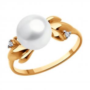 Кольцо из золочёного серебра Diamant с фианитом и жемчугом 93-310-02069-1 фото