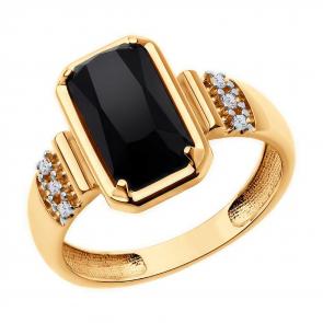 Кольцо из золочёного серебра Diamant с фианитом и агатом 93-310-02084-1 фото
